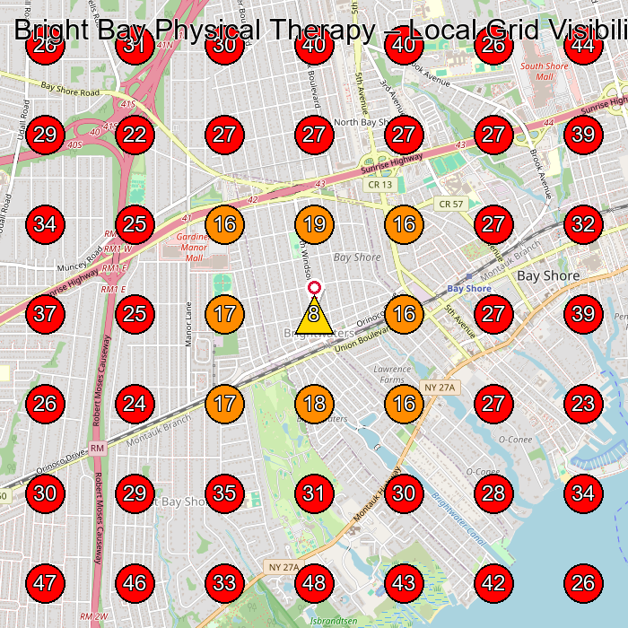 Bright Bay Physical Therapy GeoGrid visibility map for Rehabilitation Center in North Babylon